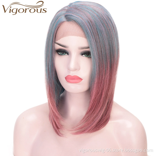Vigorous wholesale cheap mix ombre pink extensions hair and wigs synthetic braiding hair short full wigs lace front cosplay